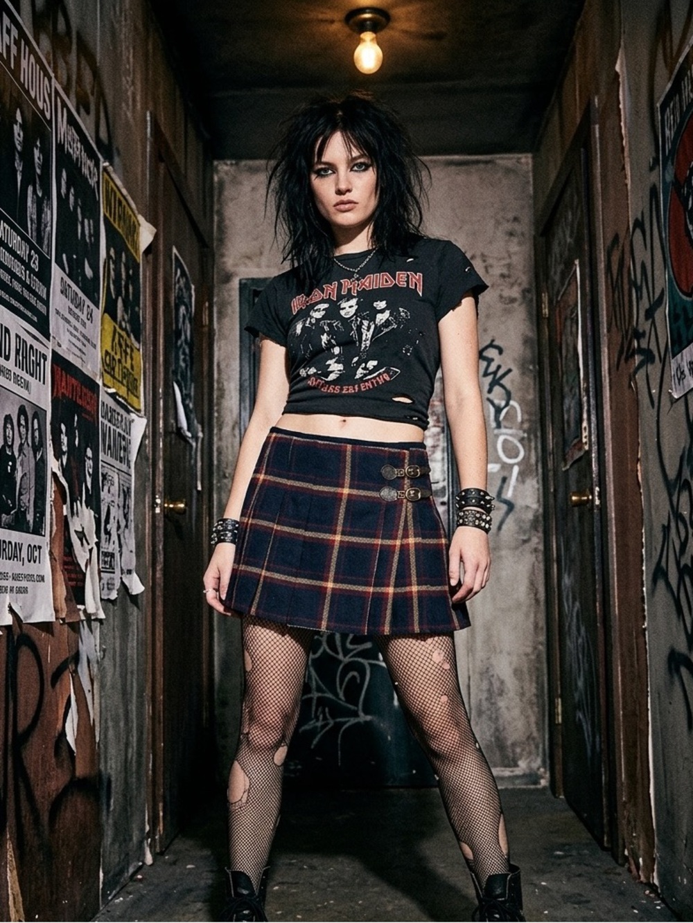 Hip hugger Campus Crew Pleated Plaid Buckle Mini Kilt Skirt Navy Red Size 8